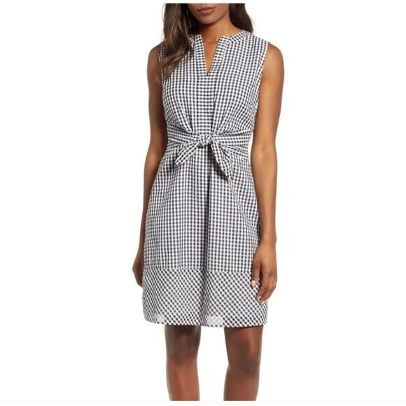 NWT Vineyard Vines Gingham Tie Front Knot Dress Size 0 Black White - Picture 1 of 12